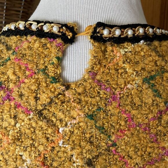 Zara Mustard Yellow Plaid Tweed Wool Blend Embellished Short Sleeve Top Sz 4 NWT - Picture 7 of 14